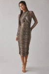 Bardot Aliyah Snakeskin Print Mesh Long Sleeve Cut-out Midi Dress In Snakeskin, Women's At Urban Outfitters In Animal Print