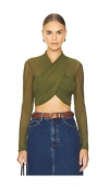 Bardot Aliyah Long Sleeve Crop Top In Green