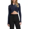 Bardot Aliyah Twist Front Crop Top In Navy