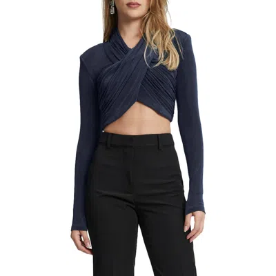 Bardot Aliyah Twist Front Crop Top In Navy