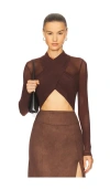 Bardot Aliyah Wrap Long Sleeve Bodysuit In Brown