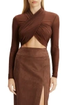 Bardot Aliyah Wrap Front Cutout Bodysuit In Brown