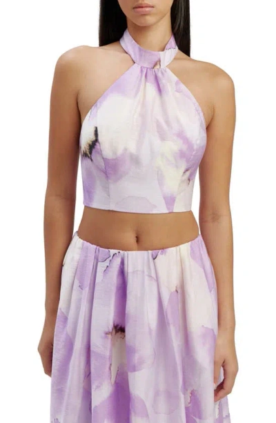 Bardot Alora Crop Halter Top In Lavender Floral