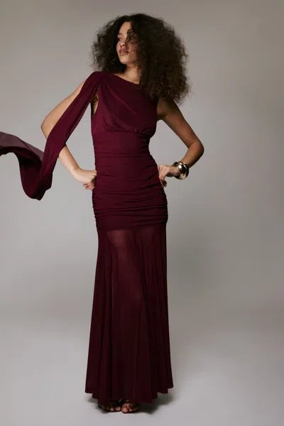 Bardot Alverie Mesh Sleeveless Scarf Detail Ruched Maxi Dress In Red