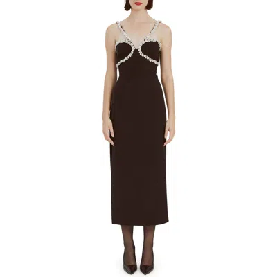 Bardot Amalia Diamante Detail Midi Dress In Brown