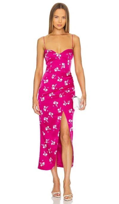 Bardot Amika Midi Dress In 艳粉色花卉