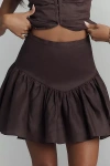 Bardot Amorette Linen Basque-waist Mini Skirt In Brown