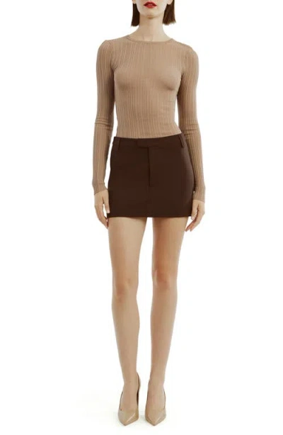 Bardot Anders Long Sleeve Knit Top In Taupe