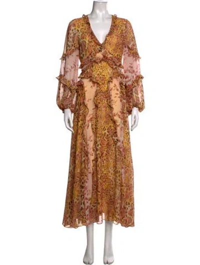 Pre-owned Bardot Animal Print Long Dress In Orange