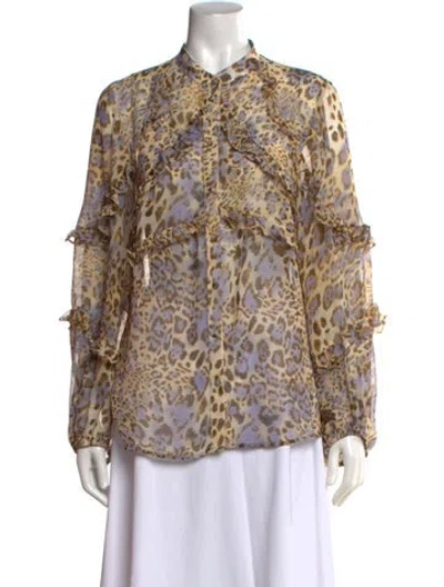 Pre-owned Bardot Animal Print Long Sleeve Blouse In Neutrals