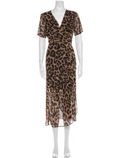 Pre-owned Bardot Animal Print Midi Length Dress In Brown