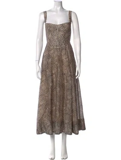 Pre-owned Bardot Animal Print Midi Length Dress In Brown