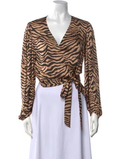 Pre-owned Bardot Animal Print V-neck Top In Brown