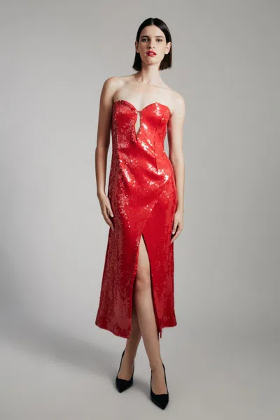 Bardot Antigone Sequin Midi Dress In Red