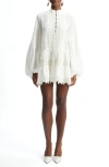 Bardot Antonia Lace Trim Long Sleeve Linen Minidress In Orchid White