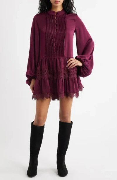 Bardot Antonia Lace Trim Long Sleeve Satin Minidress In Purple