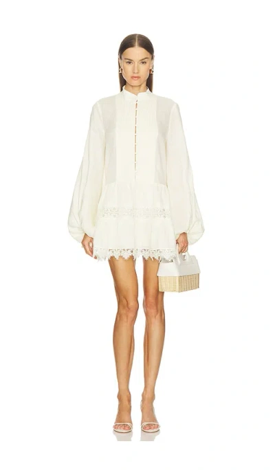 Bardot Antonia Lace Trim Long Sleeve Linen Minidress In Neutral