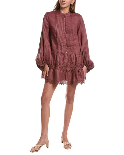 Bardot Antonia Linen Mini Dress In Burgundy