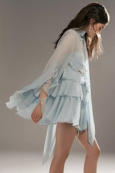 Bardot Anyssa Long-sleeve Ruffle Mini Dress In Blue