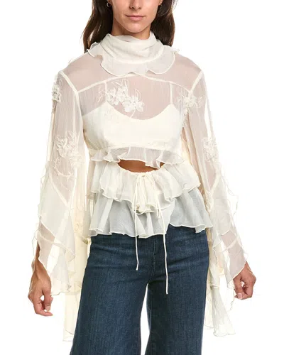 Bardot Anyssa Lace Edge Ruffle Trim Blouse In White