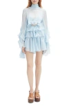 Bardot Anyssa Ruffle Cutout Long Sleeve Minidress In Blue