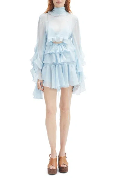 Bardot Anyssa Ruffle Cutout Long Sleeve Minidress In Blue