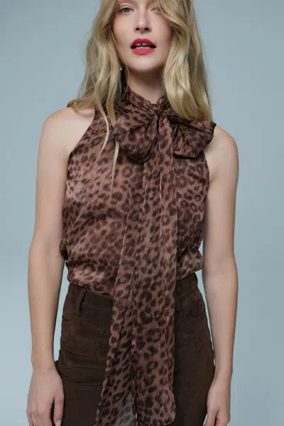 Bardot Arlette Neck Tie Printed Top In Multi