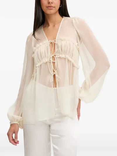 Bardot Ashton Ruffled Tie-fastening Blouse In Neutral