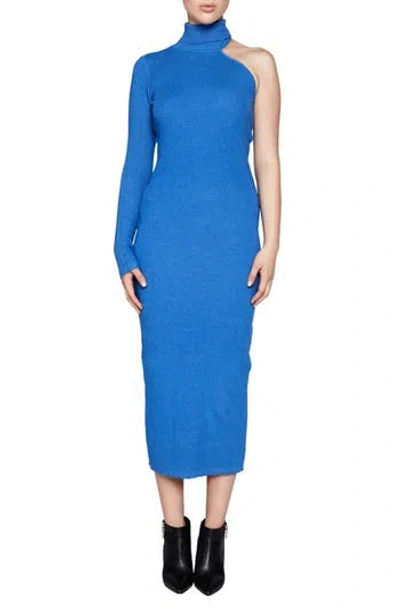 Bardot Asymmetric Single Long Sleeve Midi Dress In Bijou Blue
