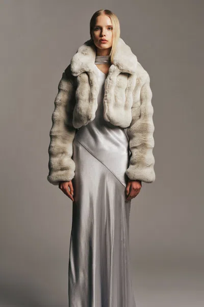 Bardot Athera Cropped Faux Fur Jacket In Gray