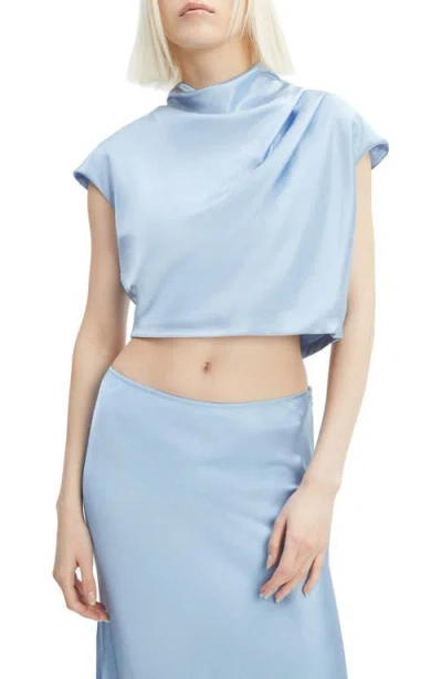 Bardot Auria Draped Satin Crop Top In Soft Blue
