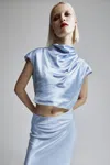 Bardot Auria Satin Top In Soft Blue