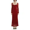 Bardot Avah Long Sleeve Mesh Overlay Dress In Deep Red