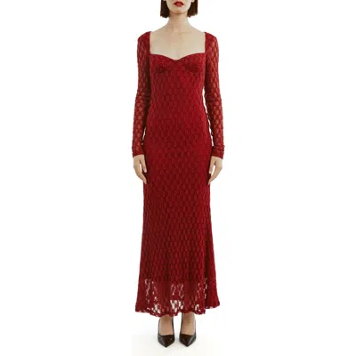 Bardot Avah Long Sleeve Mesh Overlay Dress In Red