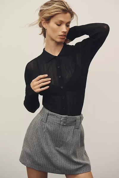 Bardot Ayda Long-sleeve Knit Polo Top In Black