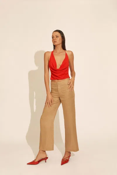 Bardot Balia Hipster Linen Pant In Latte