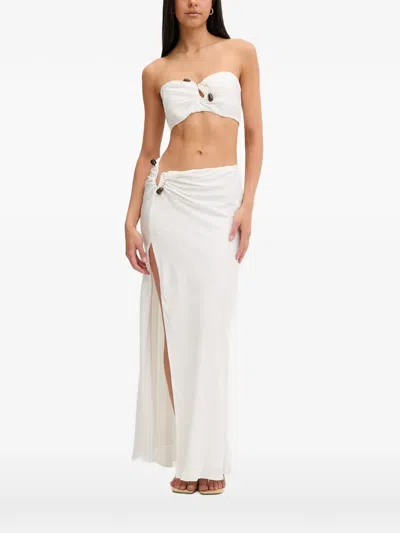 Bardot Bead-embellished Tie-back Top In White