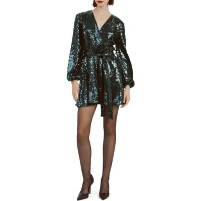 Bardot Bellissa Sequin Long Sleeve Minidress In Greenlake