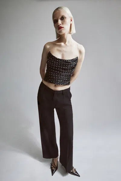 Bardot Blanca Satin Bustier In Black Spot