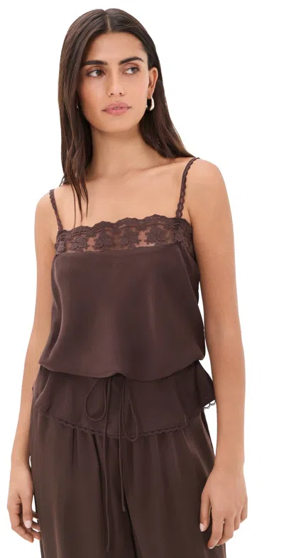 Bardot Bonita Satin Lace Trim Top Dark Choco In Brown