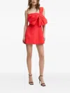 Bardot Bow-detail One-shoulder Mini Dress In Red