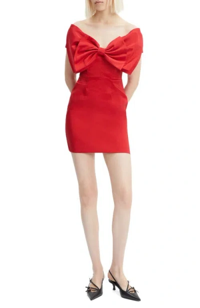 Bardot Bow Off The Shoulder Minidress In Fire Red