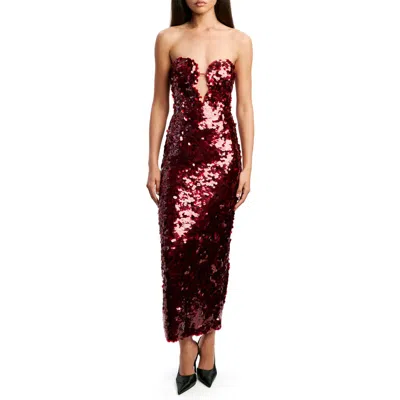 Bardot Braya Sequin Strapless Gown In Burgundy