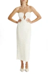 Bardot Braya Sequin Strapless Plunge Neck Midi Dress In White