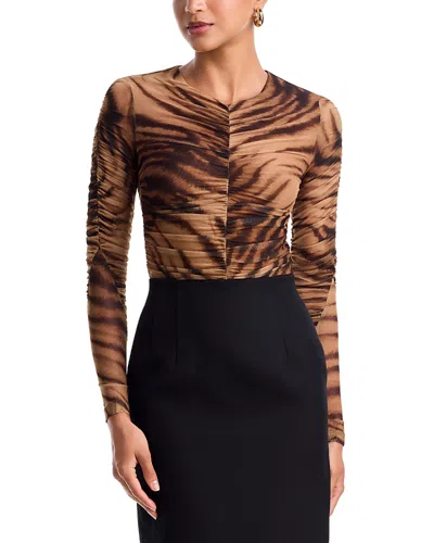 Bardot Brea Long Sleeve Printed Bodysuit In Tiger Animal Print