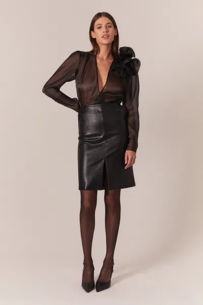 Bardot Briar Vegan Leather Midi Skirt In Black