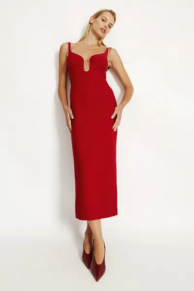 Bardot Brooklyn Diamonte Midi Dress In Red