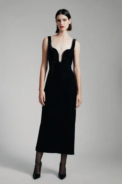 Bardot Brooklyn Velour Midi Dress In Black
