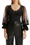 Bardot Bruna Lace & Mesh Bodysuit In Black