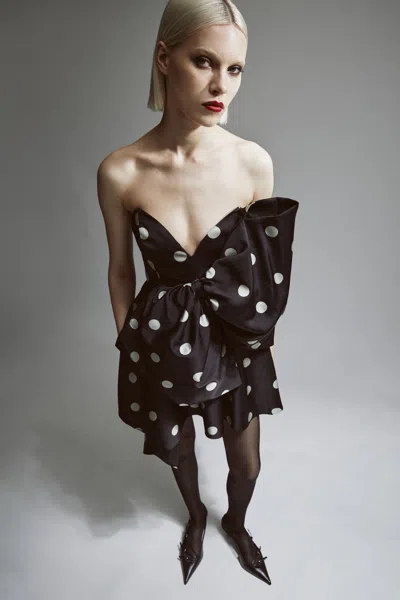 Bardot Brydie Bow Mini Dress In Black Spot